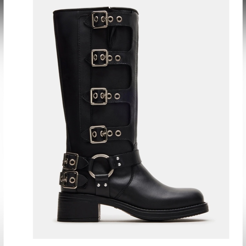 Black Buckle Knee-High Boots